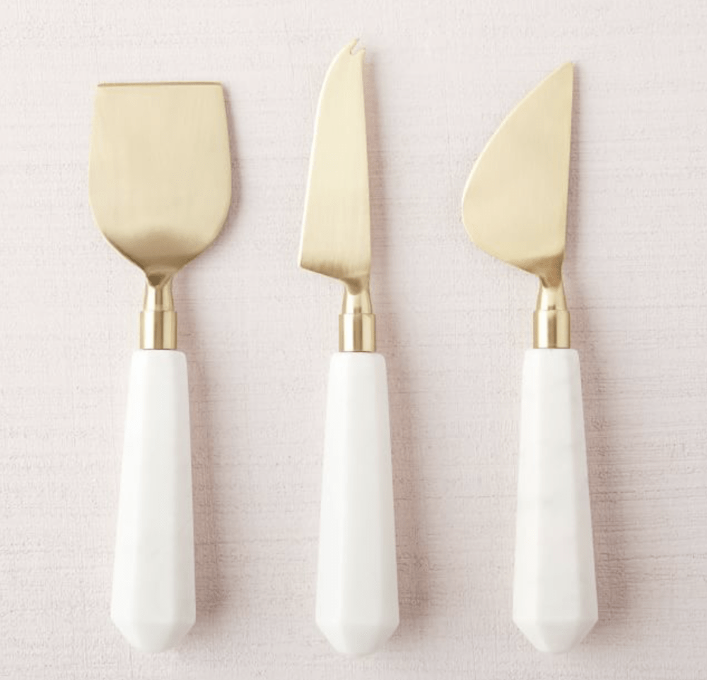 MARBLE + BRASS CHEESE KNIVES (SET OF 3)