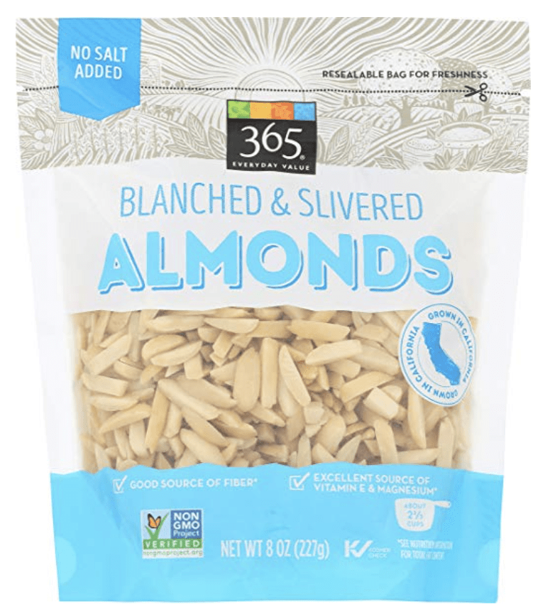 Silvered raw almonds 