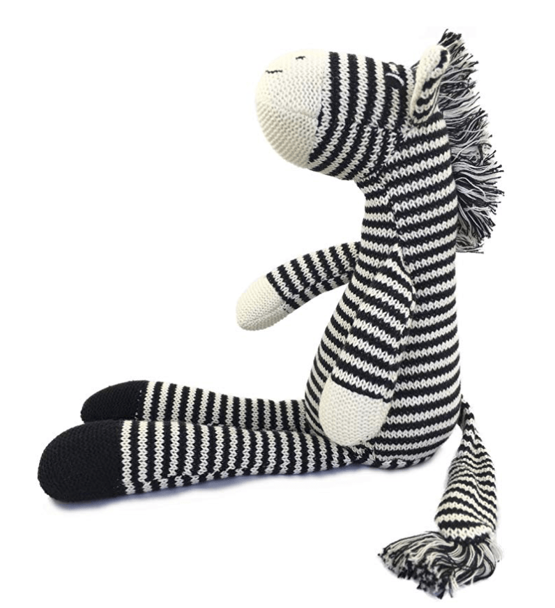 ICE KING BEAR HAND KNITTED ZEBRA STUFFED ANIMAL PLUSH TOY 16 INCHES LENGTH