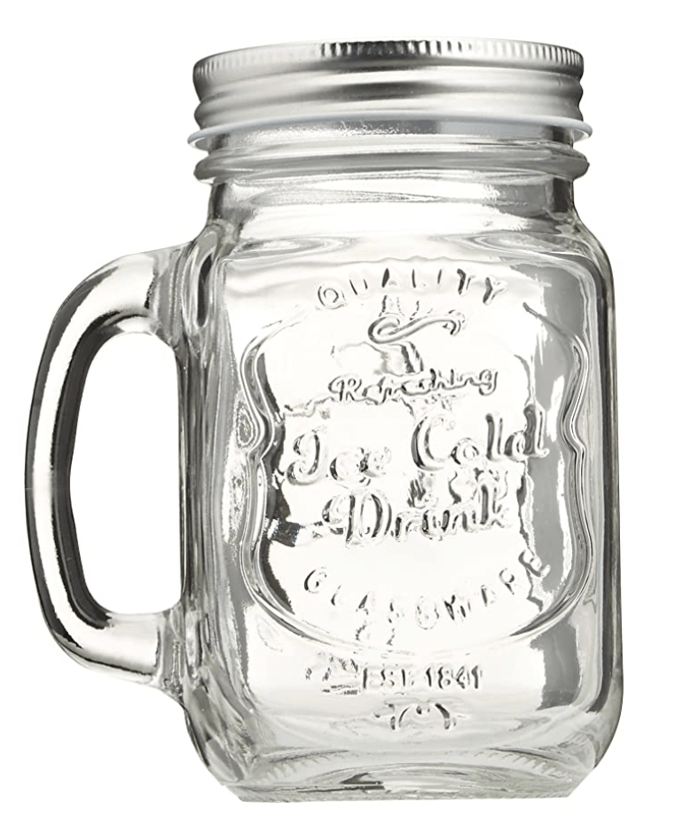 ESTILO MASON JAR MUGS WITH HANDLES OLD FASHIONED DRINKING GLASS SET 6, 16 OZ EACH